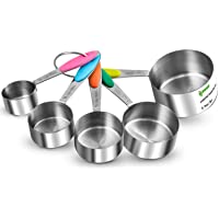 Los mejores  - Ipow Juego de 5 Cucharas Medidoras de Acero Inoxidable- Taza de Medición con Manilla Silicona para Cocina y Hogar